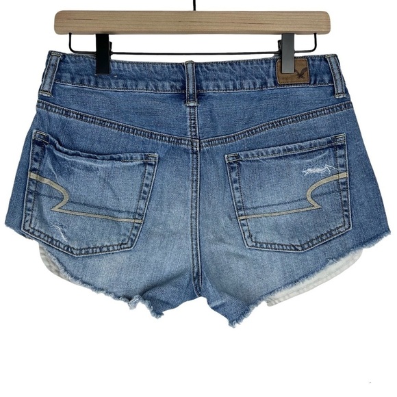 AMERICAN EAGLE Hi Rise Festival Jean Shorts Distressed Cut Off Medium Wash 4 - Picture 3 of 9